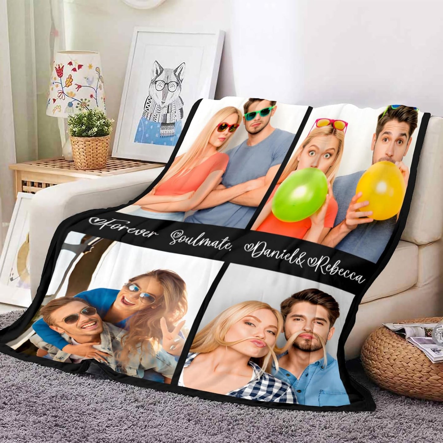 Ships Next Day, Personalized Birthday Gifts for Women, Custom Photo Blankets with Name, Customized Gifts for Couples