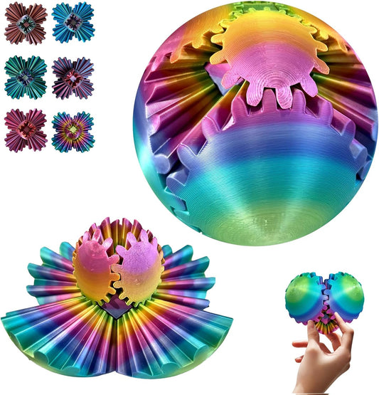 Gear Ball - GearSphere Fidget Toy, 3D Printed Gear Ball Spin Ball Cube Desk Toy, 2024 Gear Sphere Cube Puzzlefor Adults Kids, Stress and Anxiety Relaxing Fidget Toy (Iridescence)