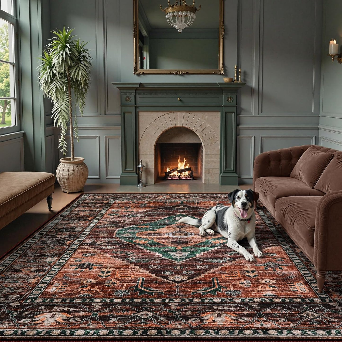 Lahome Area Rugs 9x12 Living Room - Non-Slip Ultra-Thin Washable Large Carpet, Non-Shedding Oriental Vintage Distressed Carpet Rug for Dining Room Bedroom Office