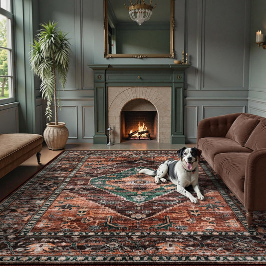 Lahome Area Rugs 9x12 Living Room - Non-Slip Ultra-Thin Washable Large Carpet, Non-Shedding Oriental Vintage Distressed Carpet Rug for Dining Room Bedroom Office