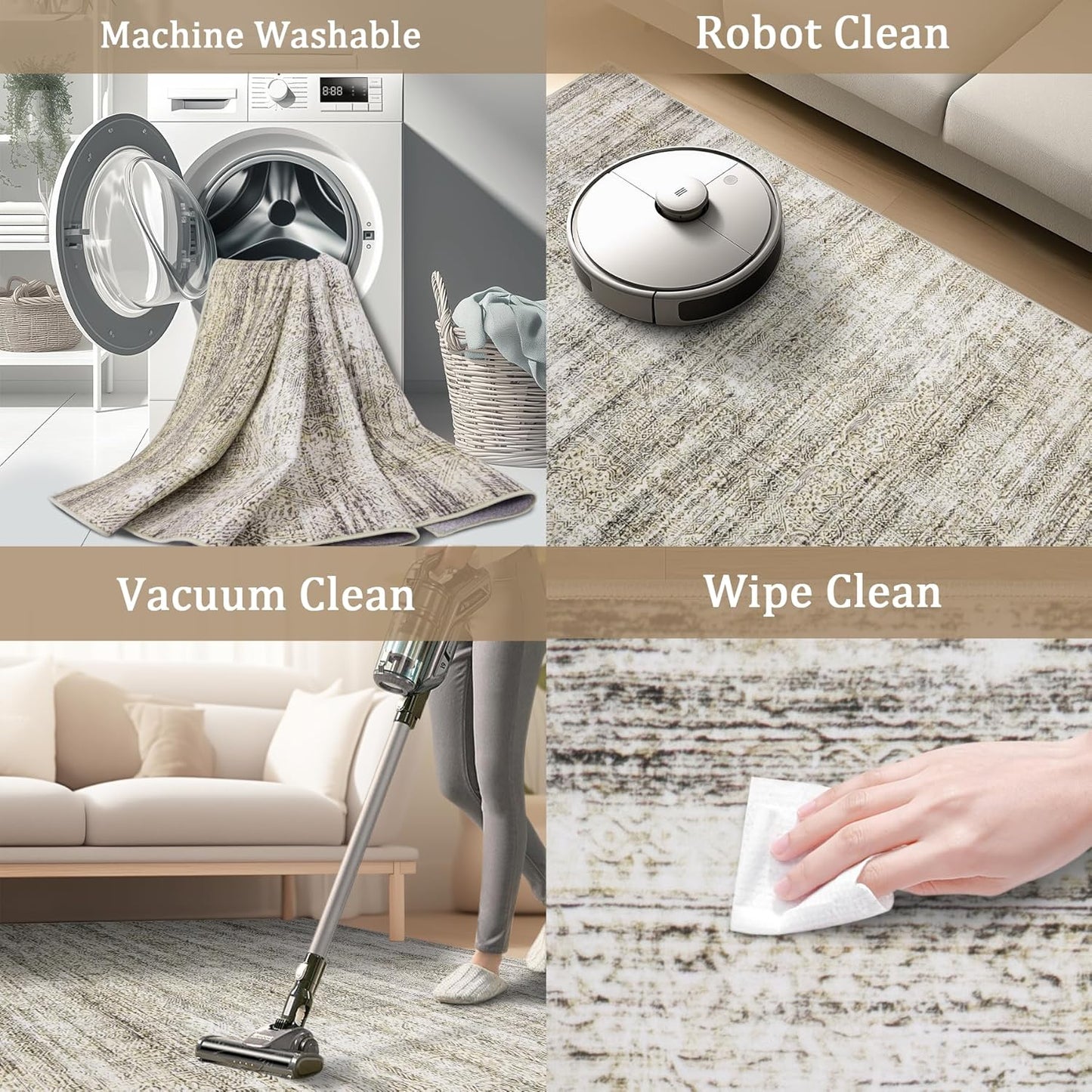 9x12 Area Rug Living Room Rugs - Washable Rug Large Modern Abstract Soft Thin Carpets Indoor Floor No Slip Vintage Carpet for Bedroom Under Dining Table Nursery Home Office Decor Nature