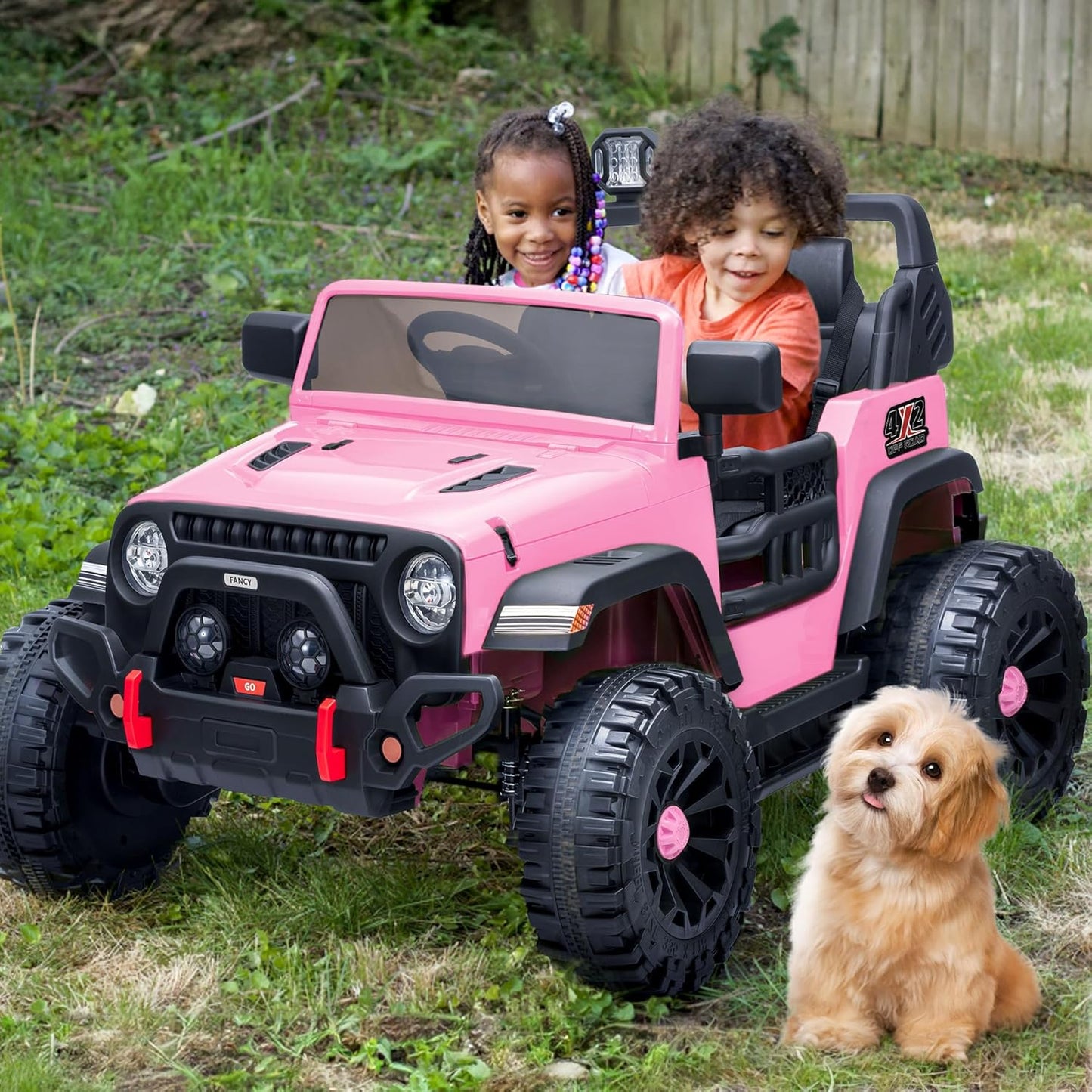 2 Seater Ride on Car Truck, 12V Kids Electric Ride on Toy for Big Kids Age 3-8 w/Remote Control- Light Pink
