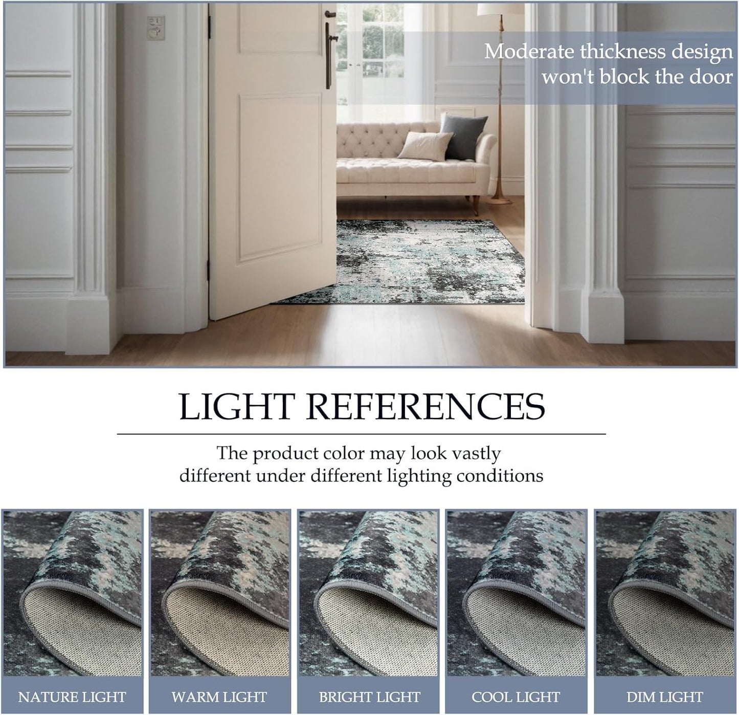 Washable Area Rugs 4'x6' Non-Slip Modern Abstract Soft for Living Room Entryway Bedroom Nursery, Print Pattern, Blue Black Teal