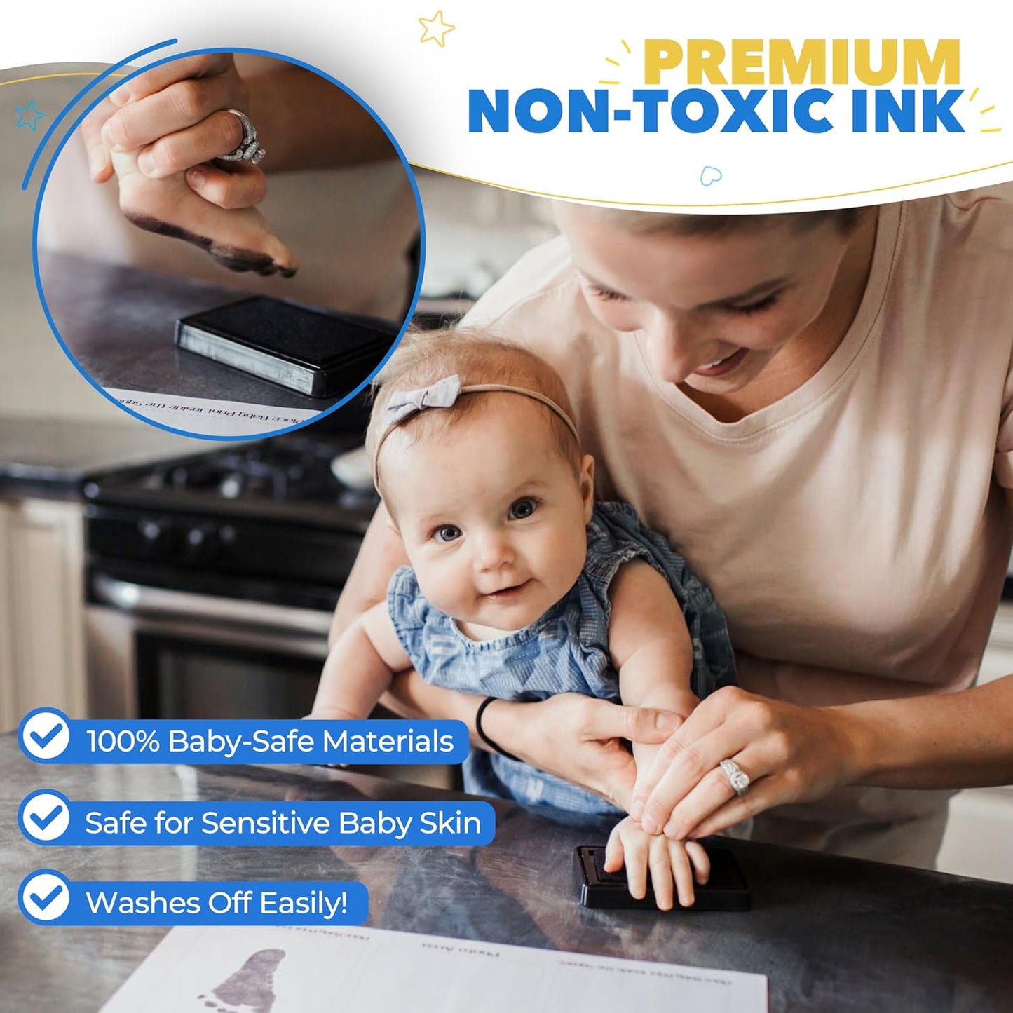 Bubzi Co Baby Handprint Kit & Footprint Photo Frame for Newborn Girls and Boys, Unique Baby Shower Gifts Set for Registry, Memorable Keepsake Decorations for Room Wall or Nursery Decor (White Wash)