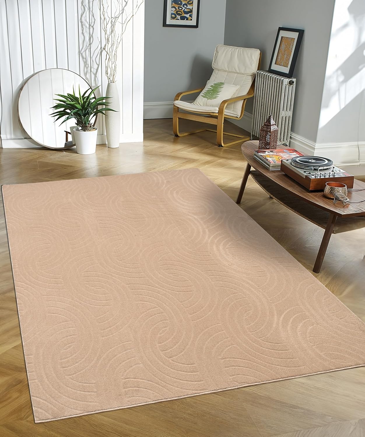 Non-Slip Washable 5x7 Area Rugs for Living Room Bedroom, Ultra Soft Bedside Rug, Indoor Floor Carpet for Kids Girls and Boys, Dorms, Nursery Rooms, Non-Skid Area Rug, Circle Beige, 5' x 7'