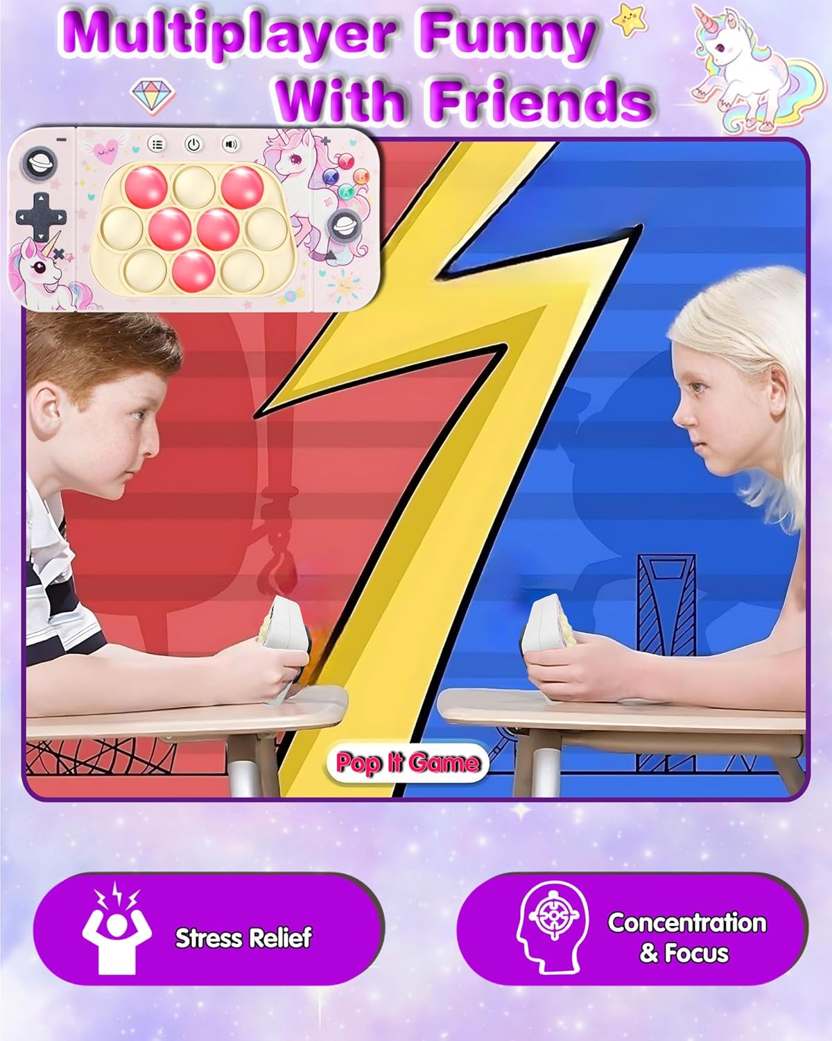 Fast Push Game Fidget Toys for Kids Adults, Quick Push Game, Handheld Sensory Fidget Popper Game Console Toys for Kids 6-12, Birthday Gifts for Boys, Girls, Teen（Unicorn）