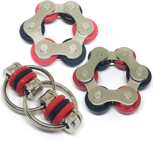 Fidget Roller Chain Toys with Metal and Silicone Rings - Stress Relief Perfect for ADHD, ADD, Anxiety in Office, School Stocking Stuffers Gifts (Red, Black)