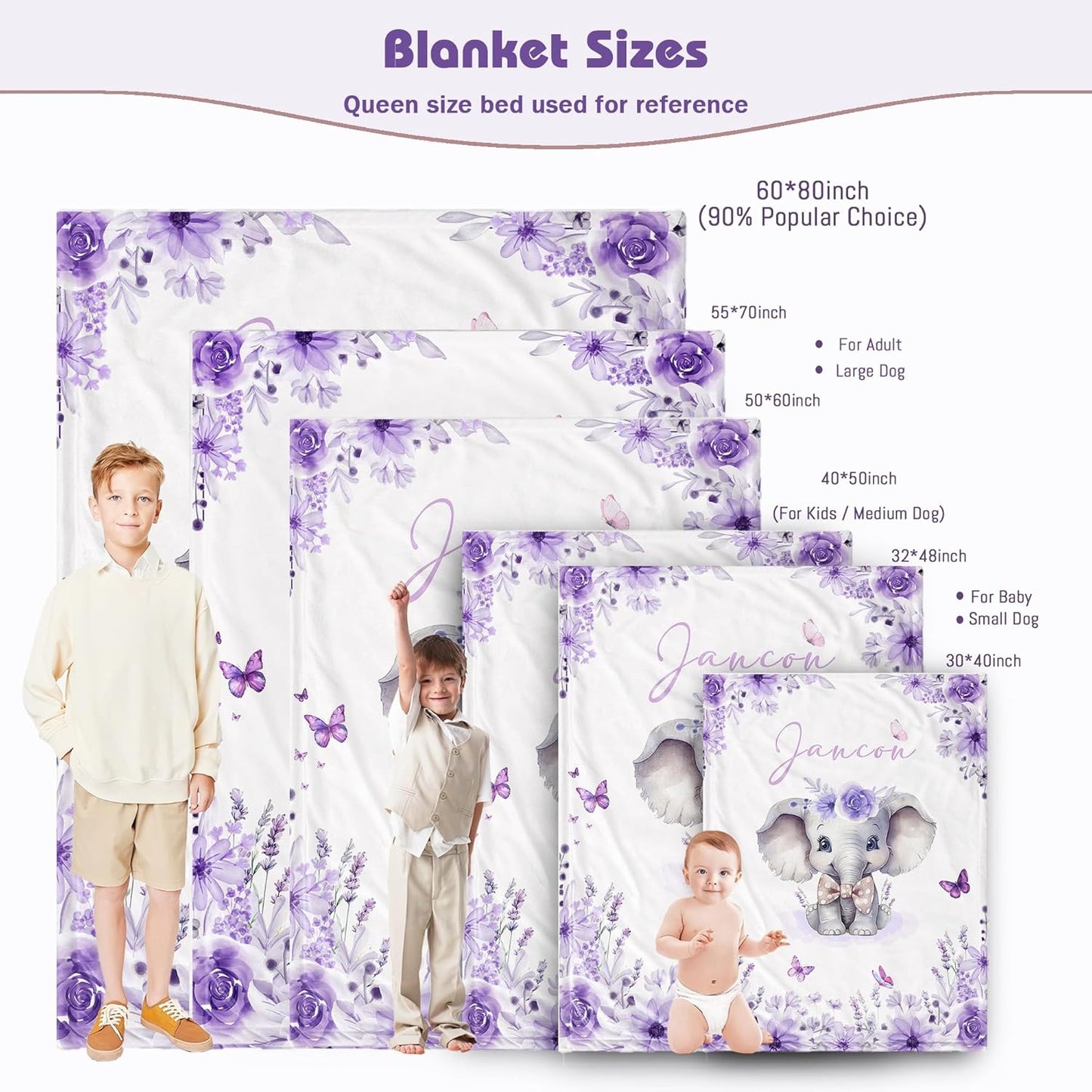 Custom Baby Blanket with Name Personalized Baby Name Blankets for Girls Customized Elephant Blanket for Baby Shower Birthday Christmas Newborn Gifts