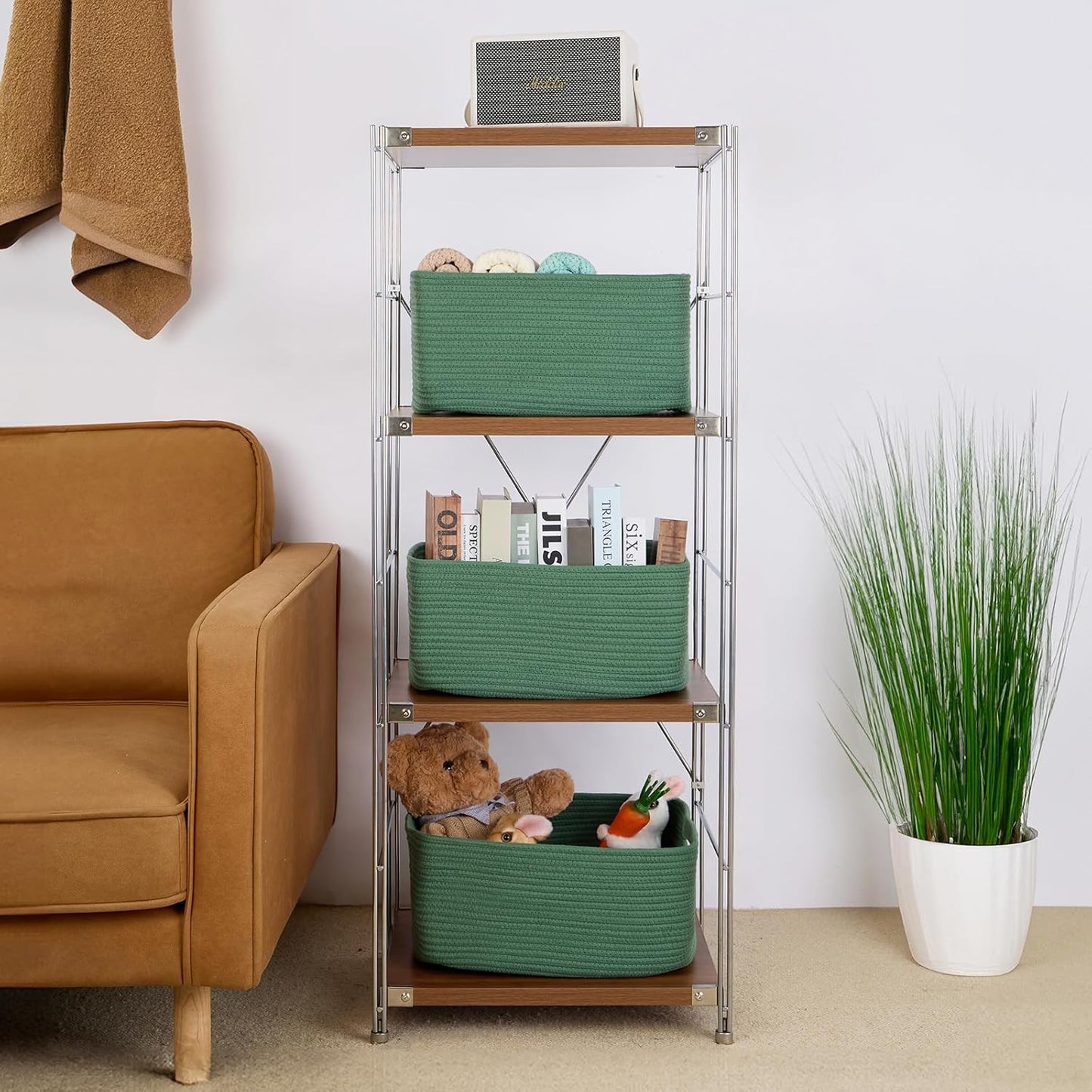 Large Storage Baskets for Shelves, Closet Organizers Bins for Clothes Blanket Towels, Baby Nursery, Toy Baskets Box, Woven Rope Baskets, 17 x 13 x 7.5”, 2 Packs Green