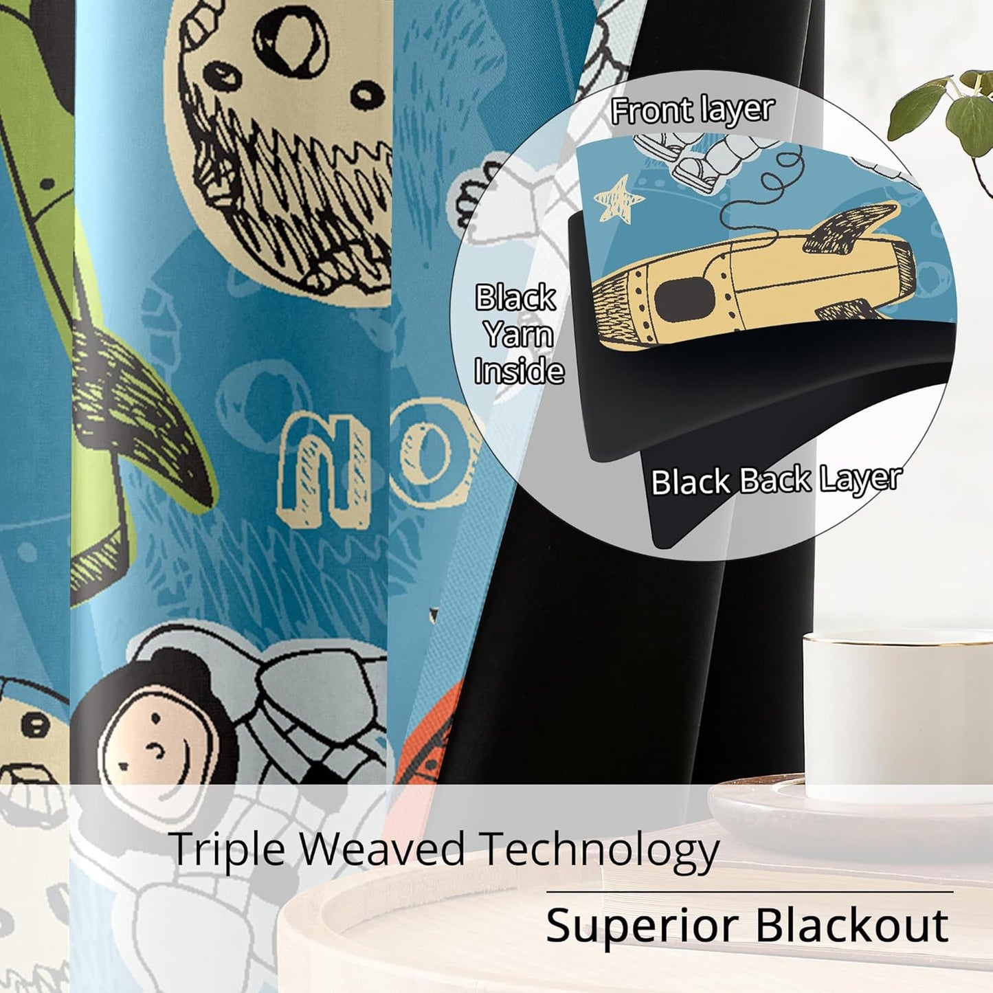 Kids Astronaut and Rocket Blackout Curtains - 100% Blackout, Thermal Insulated, Noise Reducing, Bring The Cosmos Closer to Your Kid’s Room, 2 Panels (Moonbound Adventure, W52×L84)