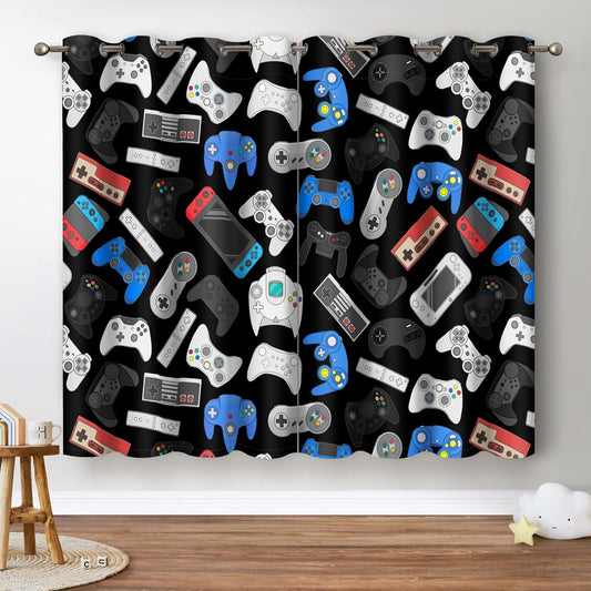 Jekeno Gamer Gaming Blackout Curtains for Kids Boys Teens Bedroom Colorful Video Game Game Controller Gamepad Decor for Home Living Room Darkening Grommet Window Drapes 2 Panel Set, 42"x63"