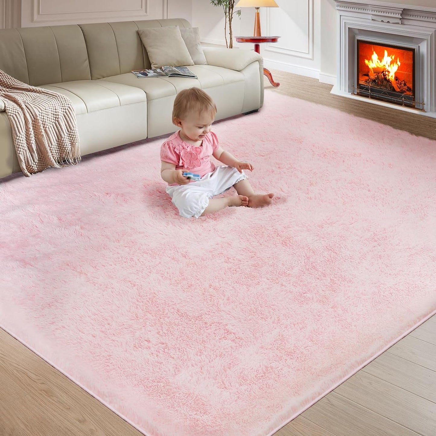 Ultra Soft Rug for Living Room, 6X9 Fluffy Shag Area Rug for Bedroom, Modern Shaggy Carpets Fuzzy Rug for Teens Dorm Nursery Home Decor Aesthetic, Upgrade Anti-Skid Durable, Pink