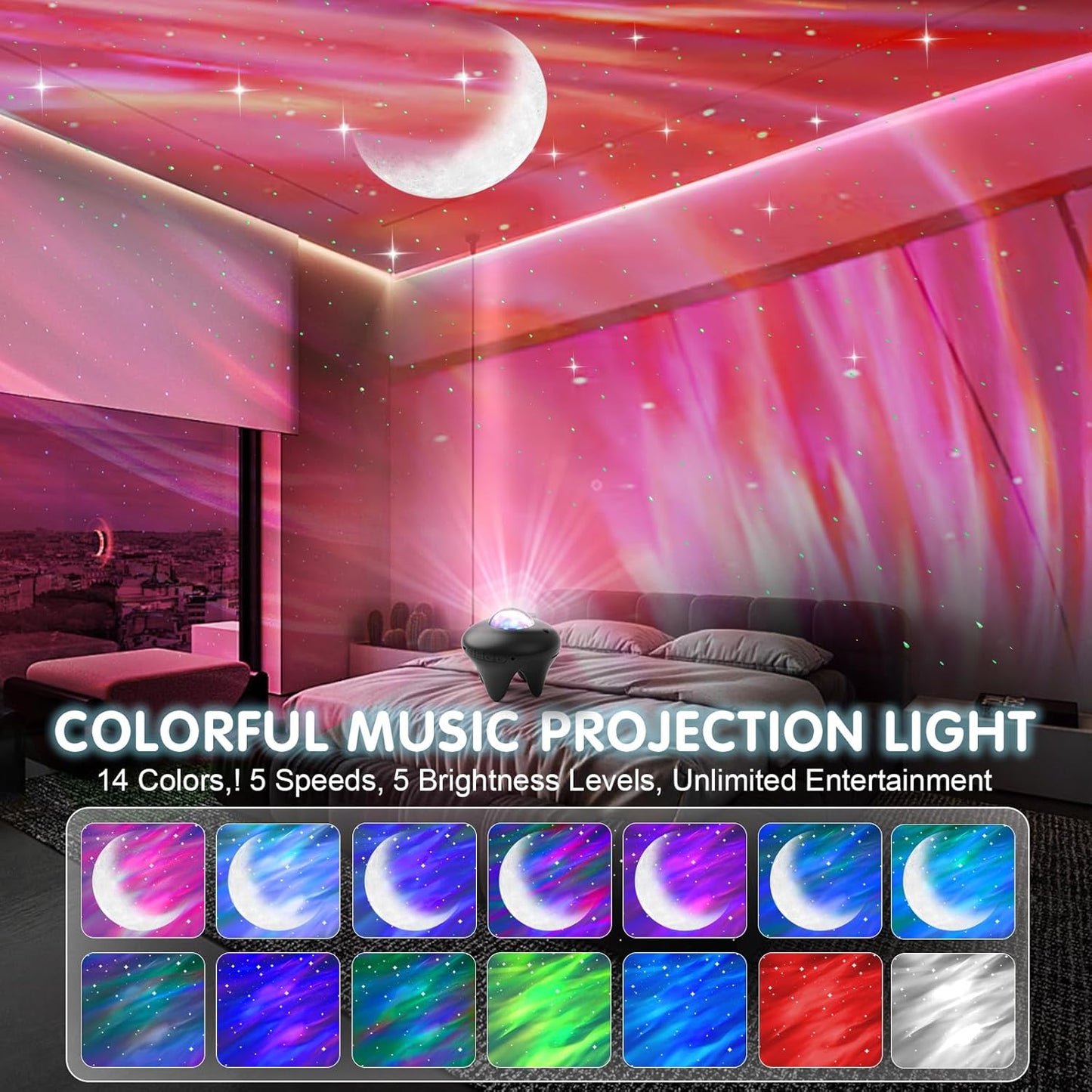 Galaxy Moon Projector, Star Night Light Projector with Bluetooth Connection for Music and Timer and Remote Control for Kids Adults Bedroom Party Bar Decoration (Black)