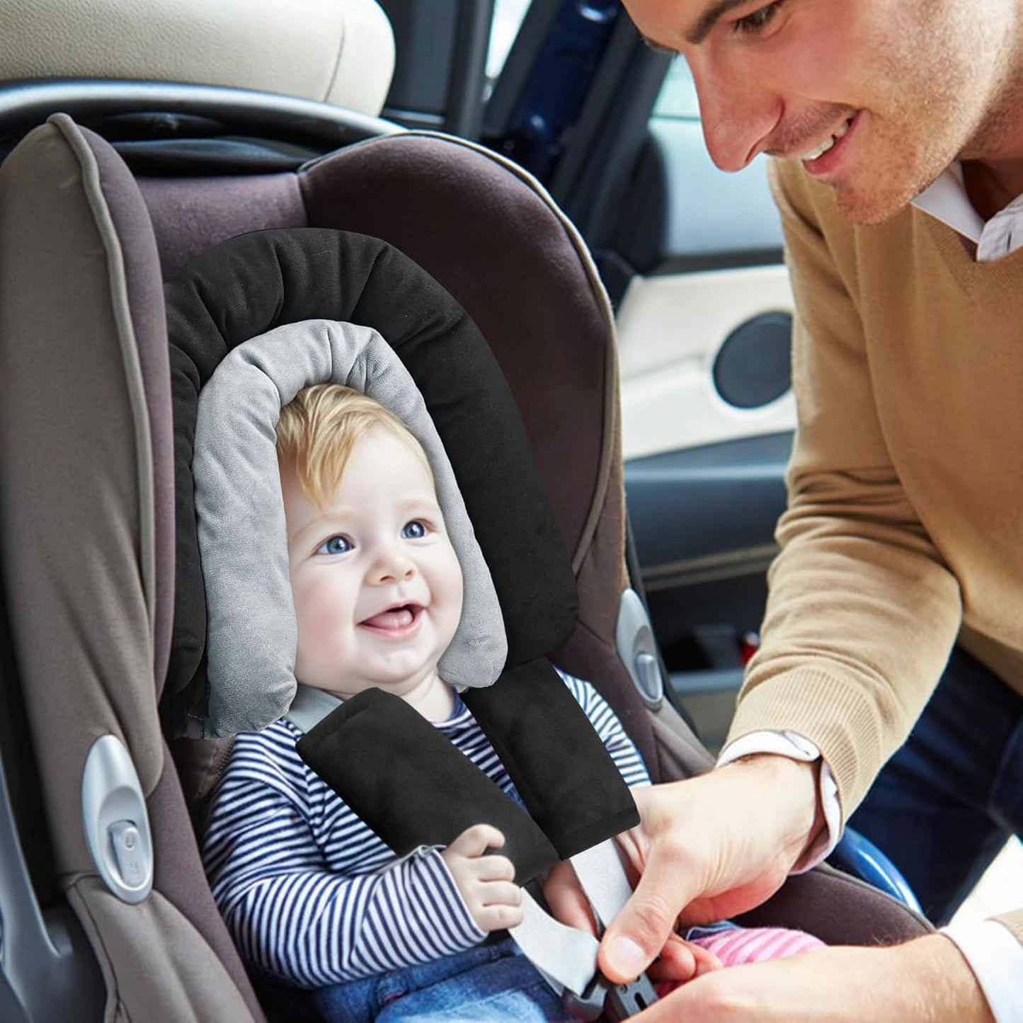 COOLBEBE New Babybody Support & Strap Covers Set for Newborn Infant Toddler- Extra Soft Stroller Cushion Pads Car Seat Insert, Perfect for Carseats, Strollers, Swings, Black