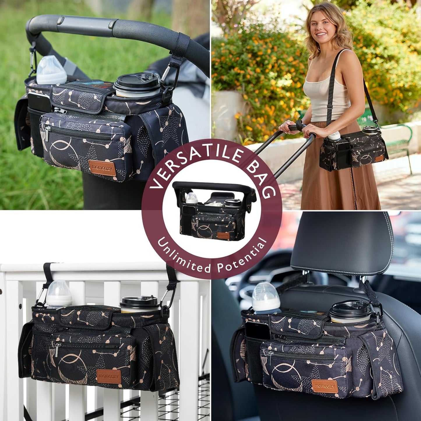 Momcozy Universal Stroller Organizer with Insulated Cup Holder Detachable Phone Bag & Shoulder Strap, Fits for Stroller like Uppababy, Baby Jogger, Britax, BOB, Umbrella and Pet Stroller
