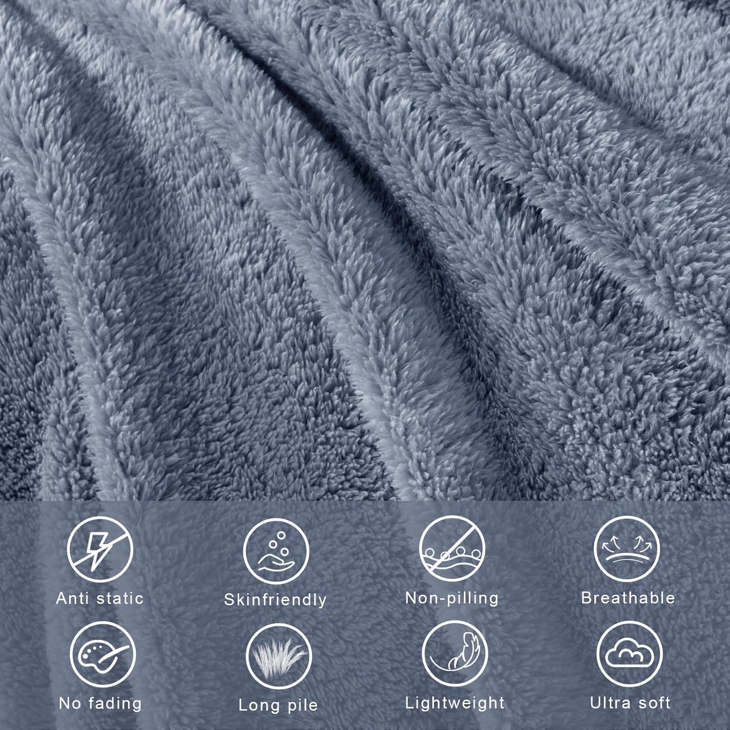 Exclusivo Mezcla Queen Size Flannel Fleece Blanket, Super Soft Velvet Plush Bed Blanket, Fuzzy Cozy and Warm for All Seasons, 90x90 Inches, Stone Blue