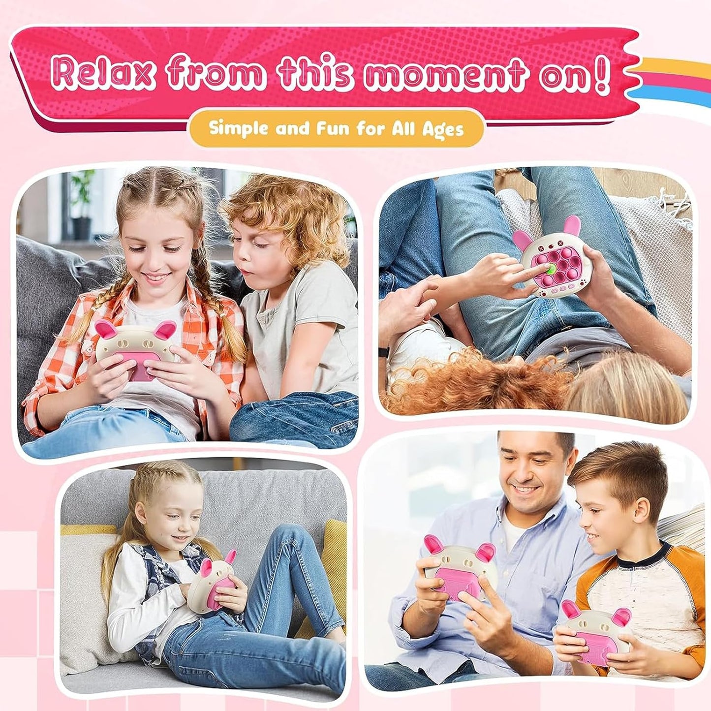 Creative Stress Relief Toys, Decompression Breakthrough Puzzle Pop Button Gopher Game Machine, Novelty Fidget Toys Party Favor Gifts for Kids Adults, Toy for 3+ Year Old (Pink Rabbit)