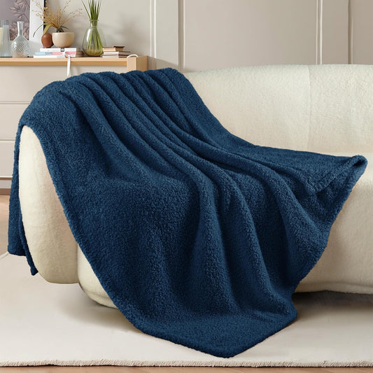 Exclusivo Mezcla Fleece Throw Blanket for Couch Sofa, Soft Warm and Fluffy Blankets for Women Men Girls Kids, Suitable for All Seasons, Navy Blue, 50x60 Inches