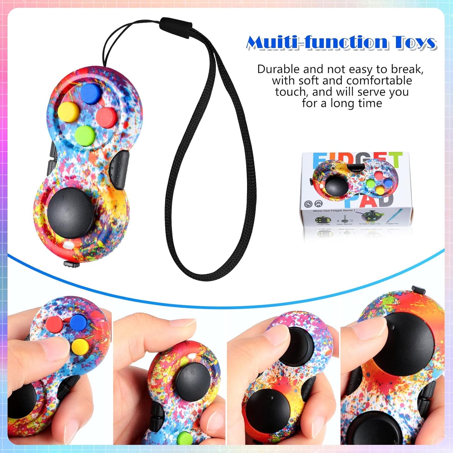 Skylety 6 Pieces Cam Fidget Pad Controller Relieve Anxiety Handheld Mini Handheld Fidget Pad Fidget Controller Stress Reducer for Adult Relieve Stress(Dazzling Colors)