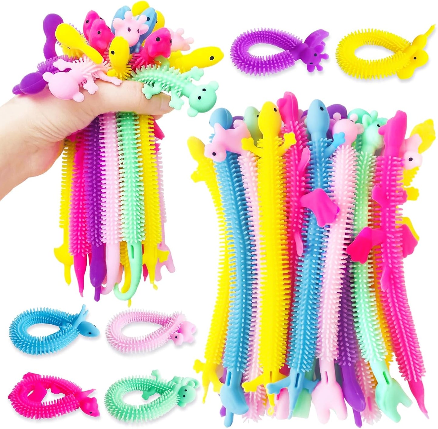 40 Pcs Stretchy Fidget String Toy,Stress Relief and Anti-Anxiety Toy,Colorful Sensory Plaything for Kids,Boys,Girls,Adults,Goodie Bag Fillers,Party Favor,Children's Day Gift(Animal)
