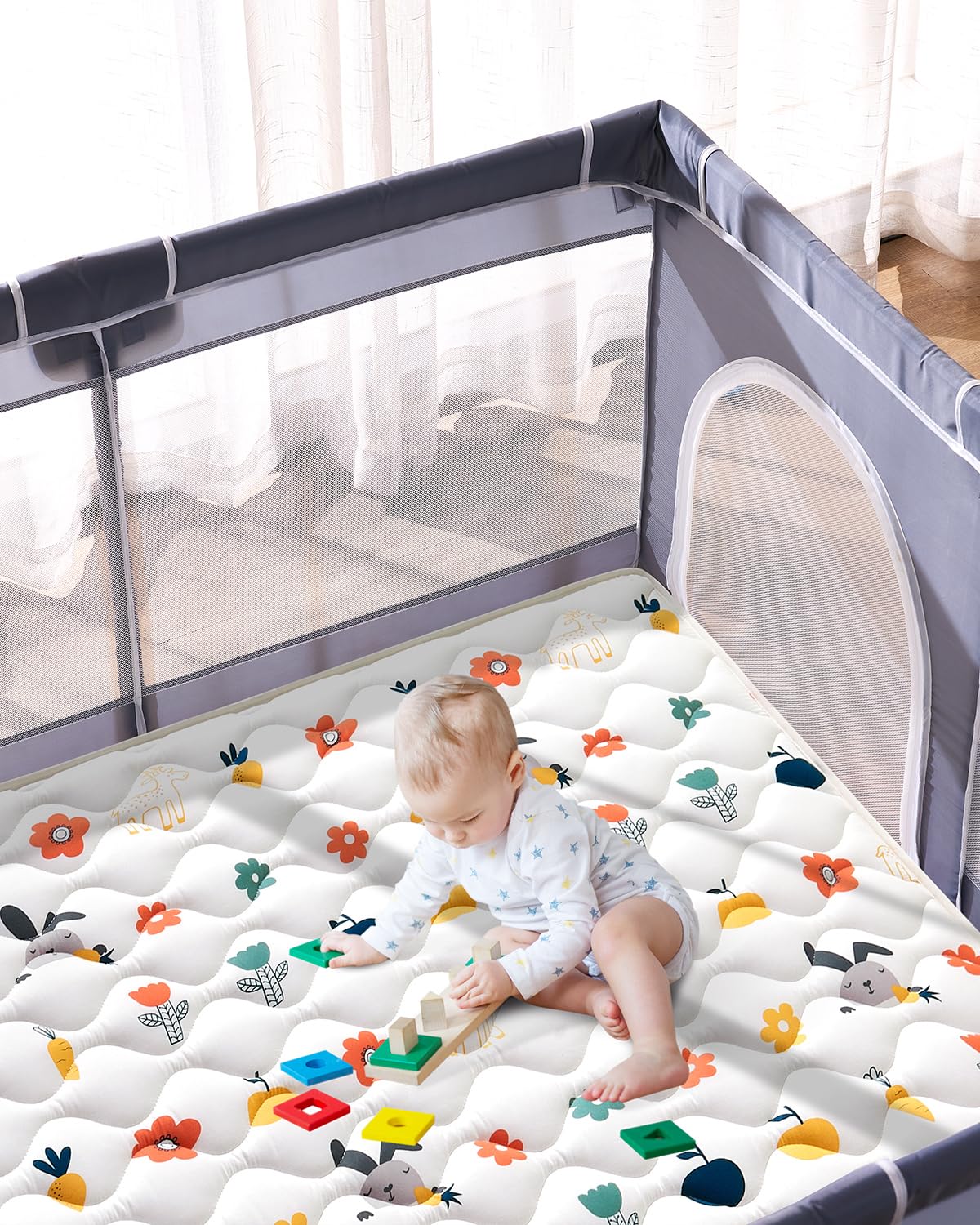 Odorless Premium Foam Baby Play Mat 4ft x 6ft, Soft Microfiber Fabric Crawling Mat for Floor- Comfortable and Hypoallergenic, Non-Slip Cushioned Floor Playpen mat for Infants,Babies,Toddlers