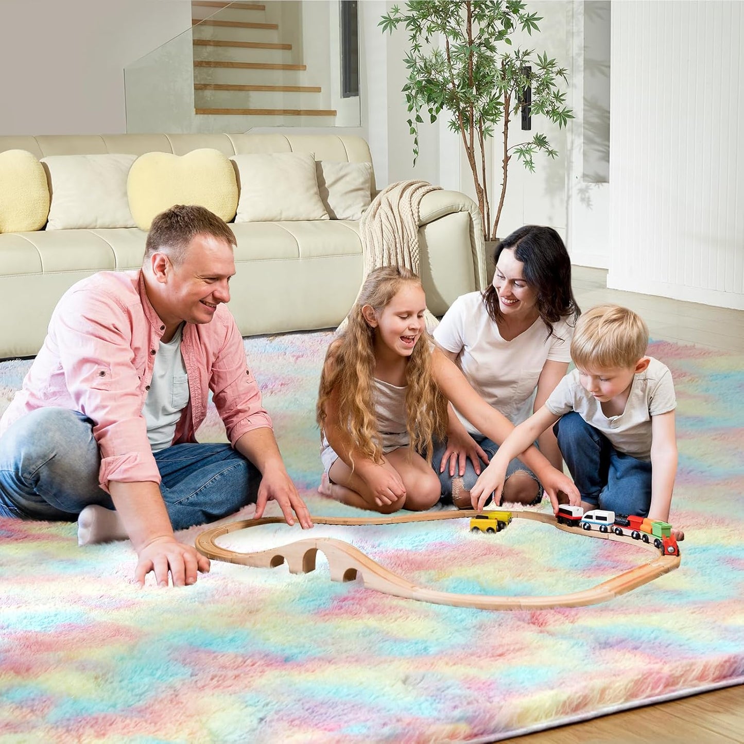 Ultra Soft Rug for Living Room, 3X5 Fluffy Shag Area Rug for Bedroom, Modern Shaggy Carpets Fuzzy Rug for Teens Dorm Nursery Home Decor Aesthetic, Upgrade Anti-Skid Durable, Rainbow