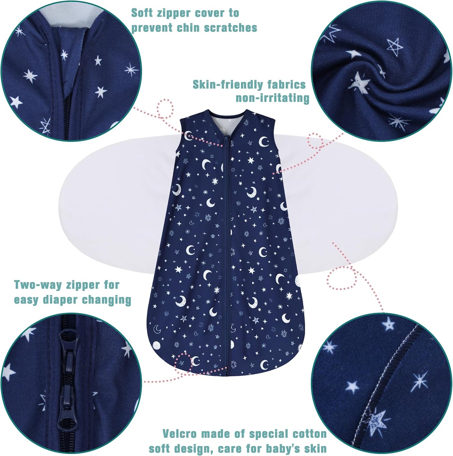 Newborn Sleep Sack Baby Swaddle,Swaddle me 3-6 Month,3-Way Adjustable Wearable Blanket,100% Rayon Cotton Swaddling Sleeping Bag，TOG 0.5 (Starry Sky, 3-6 Months)