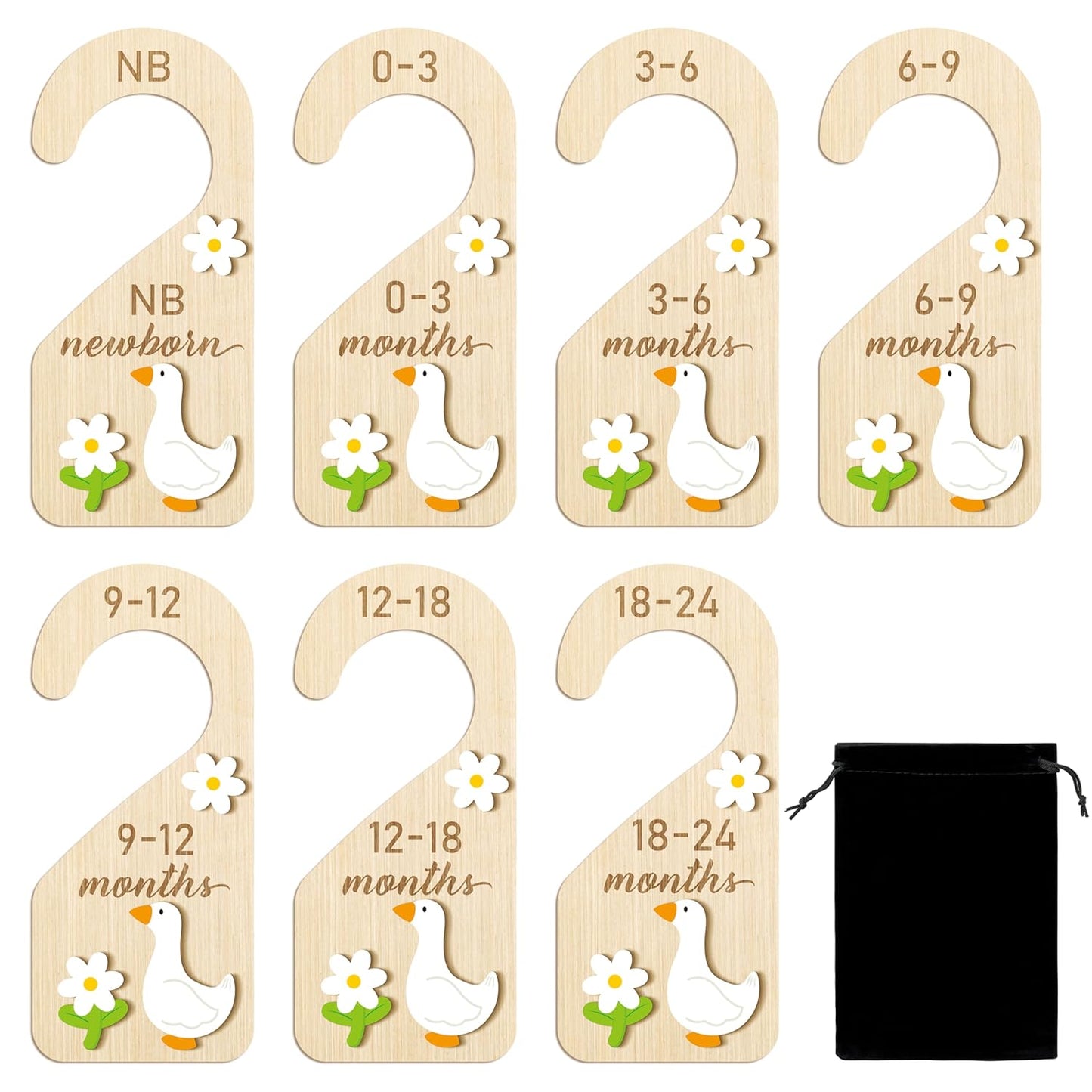 R HORSE Wooden Baby Closet Dividers - 3D White Goose Baby Closet Organizer, 8Pcs Double-Sided Cute Goose Newborn Clothes Size Hanger Dividers, Nursery Decor Birthday Gift for Boy Girl (0-24 Months)