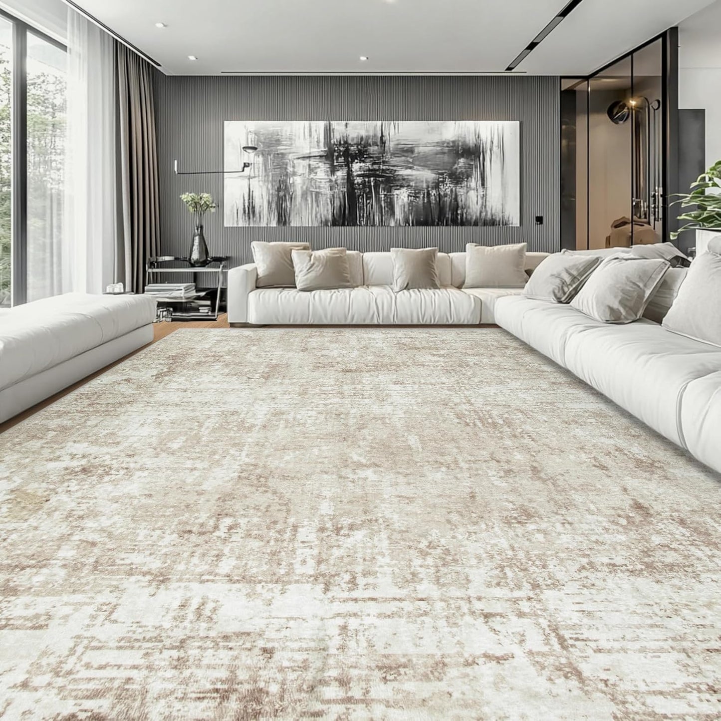 10x14 Area Rugs Large Living Room Rug Washable: Modern Abstract Rug Indoor Modern Carpet Non Slip for Dining Room Bedroom Nursery Home Office Beige