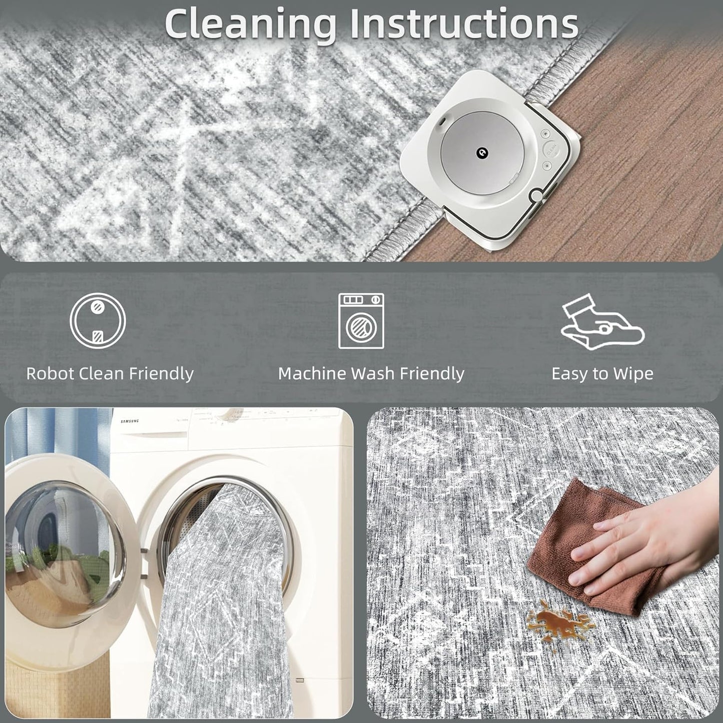 Moroccan Large Area Rug 6x9 - Soft Machine Washable Geometric Boho Distressed Farmhouse Rug Morden Stain Resistant Indoor Floor Carpet for Bedroom Dining Table Nursery Home Office (6 x 9, Grey)