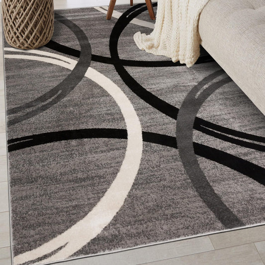 Rugshop Modern Wavy Circles Design Area Rug 4' x 6' Gray
