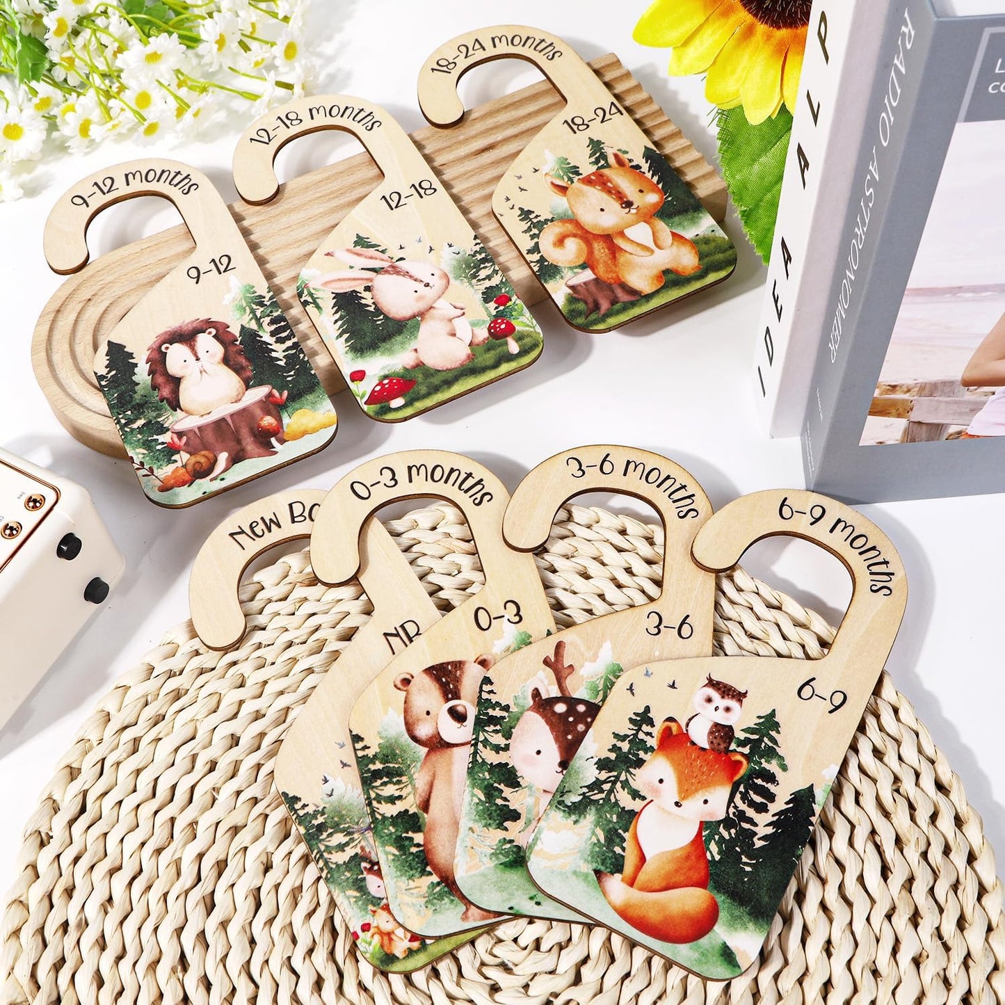 Animals Baby Closet Dividers, 7PCS Wooden Baby Clothes Dividers for Closet Organizers, Newborn to 24 Months Home Animals Theme Nursery Clothes Decor