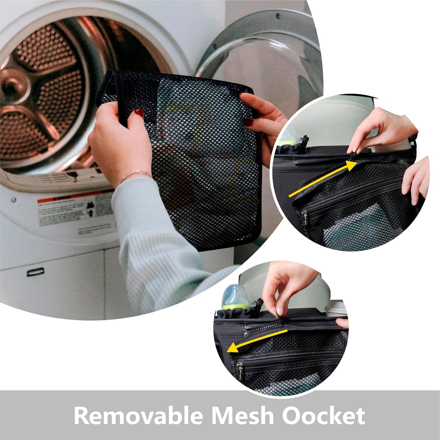 TOPDesign Universal Baby Stroller Organizer, Stroller Caddy with Detachable Mesh Bag & Heightened Insulated Cup Holders & Non-Slip Secure Hooks Accessories, Fits Most Strollers (Pandas)