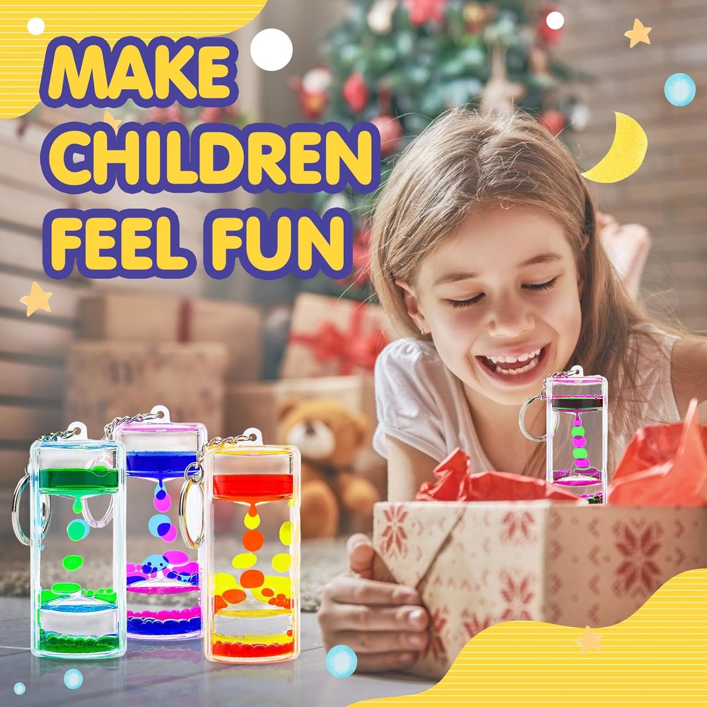 Liquid Motion Timer Key Chain - Sensory Bubbler Toy for Calming Fidget, Stress Relief - Water Bubble Desk Toy for Kids (1Box-4Pcs(Key Chain) Edition)