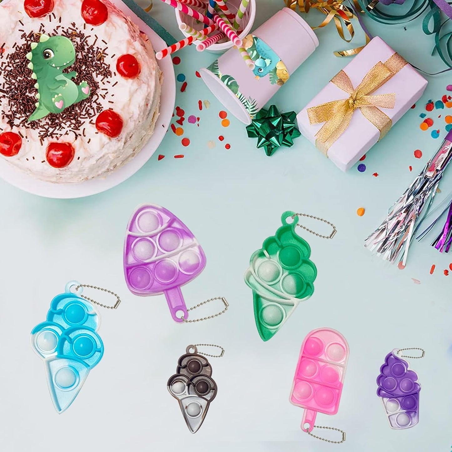 20 Pcs Ice Cream Mini Pop Push Keychain Fidget Toy Pack, Mini Pop Push Bubble Fidget Sensory Toys, Easter,Halloween,Christmas Toys for Kids Adult Gifts Birthday Party Favors