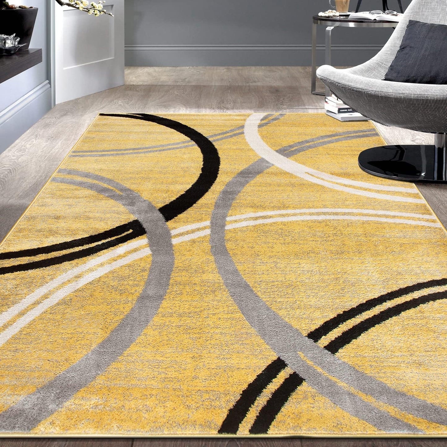 Rugshop Modern Wavy Circles Design Area Rug 7'10" x 10'2" Yellow