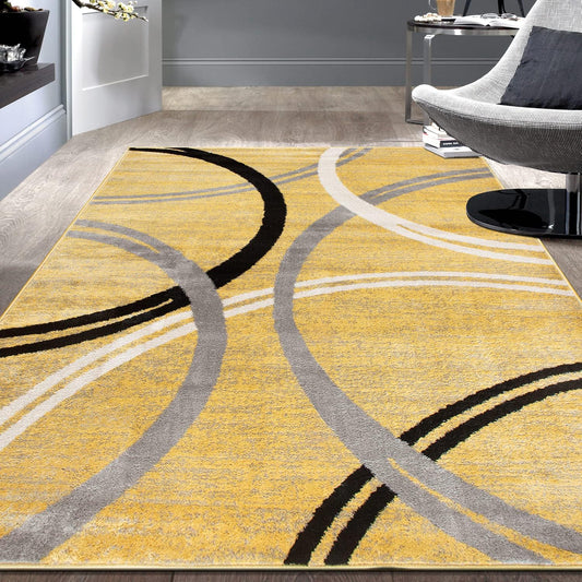 Rugshop Modern Wavy Circles Design Area Rug 7'10" x 10'2" Yellow