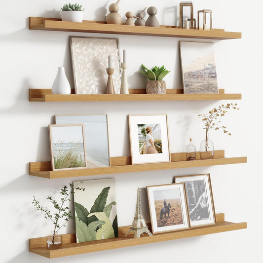 Floating Picture Ledge Shelves Set of 4, 36 Inch Shelves with Lip - Large Nursery Book Shelf for Toys Storage, Kids Bookshelf - Wall Mounted Living Room Bedroom Decor Frames