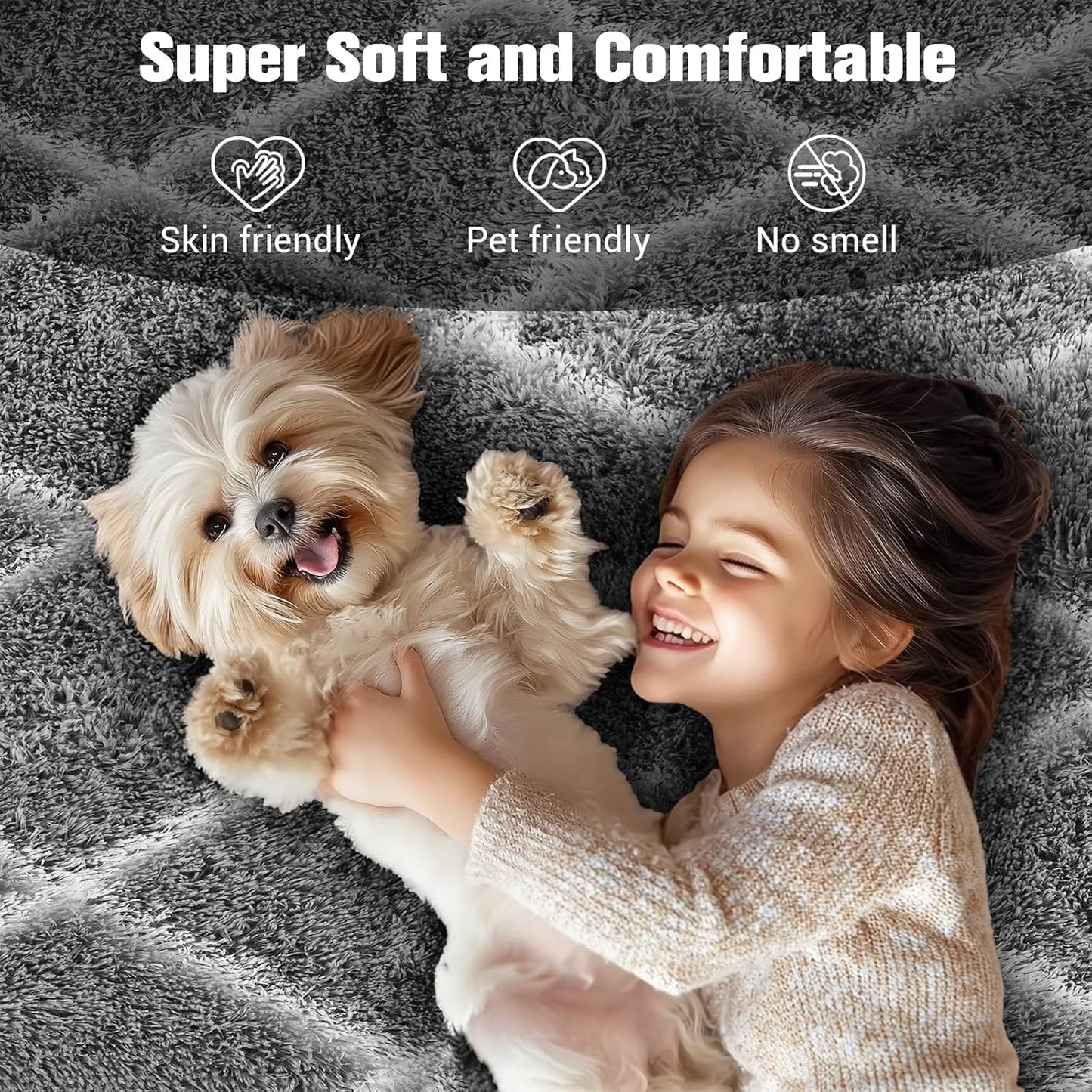 Fluffy Rug for Bedroom, 4X6Feet Super Soft Rug, Stripe Checkered Anti-Skid High Pile for Living Room Bedroom Kids Room Nursery, Dorm Home Decor