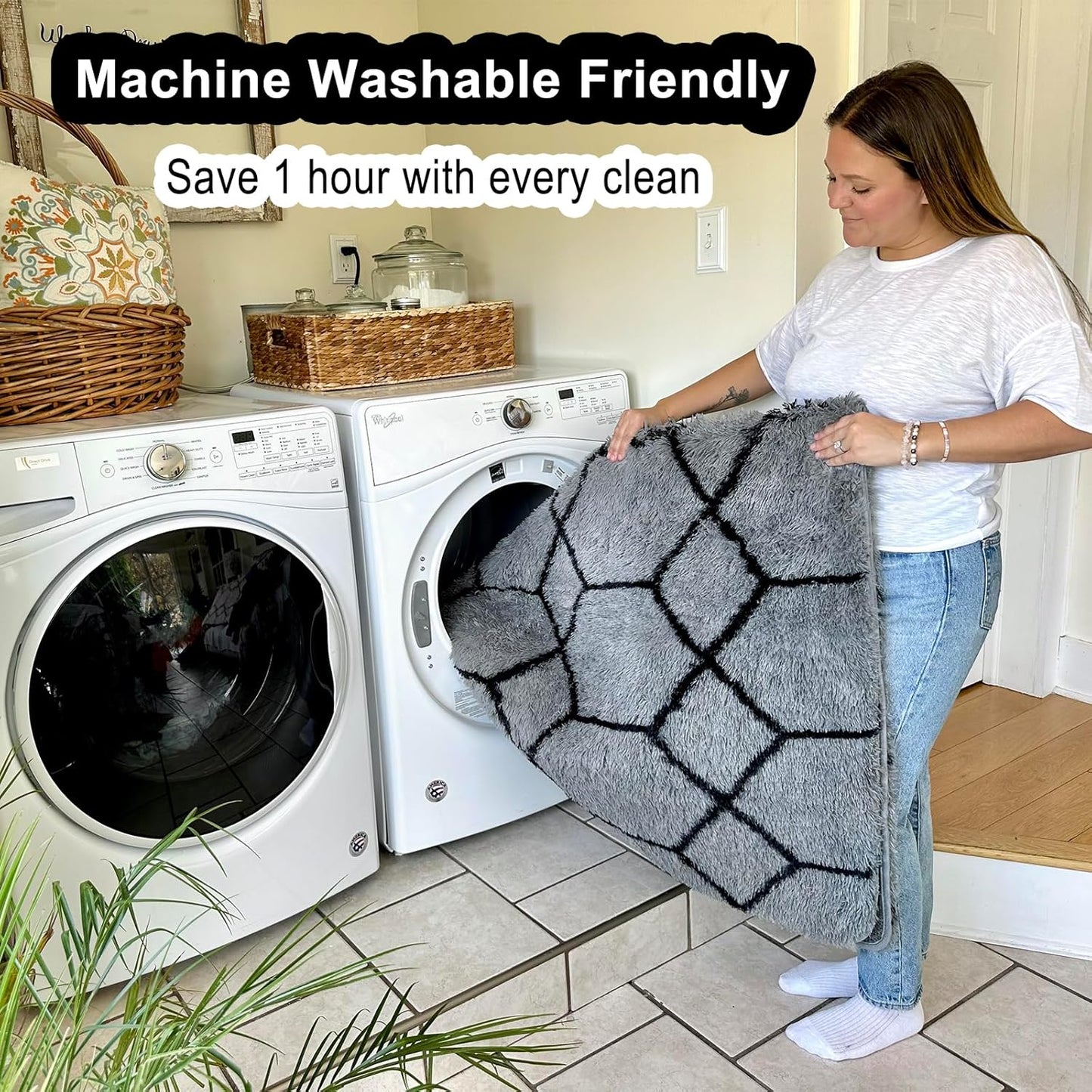 ONASAR 5x7 Area Rugs for Living Room Bedroom, Washable Fluffy Grey and Black Throw Rug, Geometric Boho Soft Plush Shaggy Floor Carpet for Nursery Kids Girls Boys Teen Dorm Home Decor Aesthetic