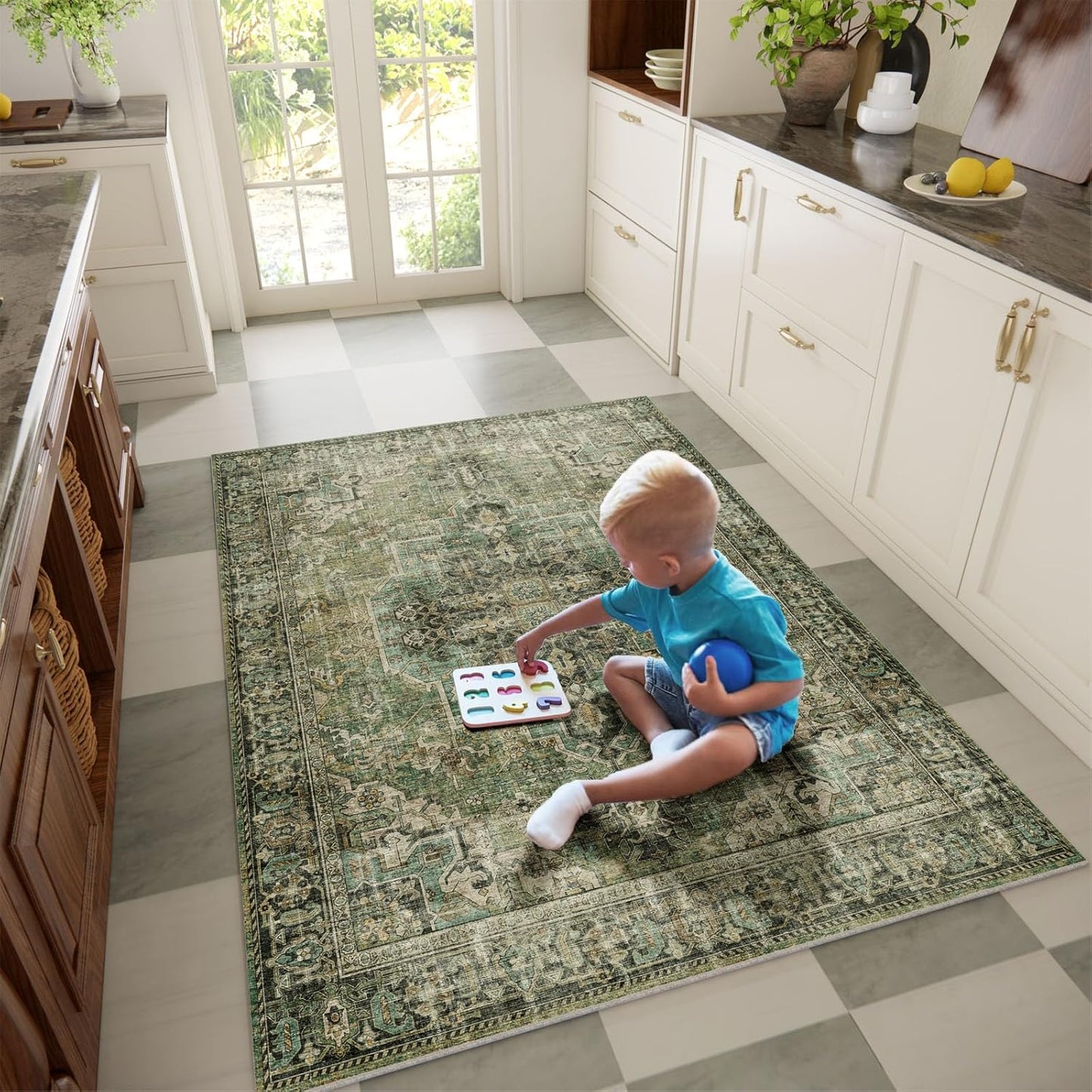 Machine Washable Throw Rugs for Entryway: Door Mat Indoor Entrance 4x6 Small Rug Stain Resistant Non-Slip Low Pile Soft Carpet for Kitchen Front Door Indoor Entrance Entry Bedroom