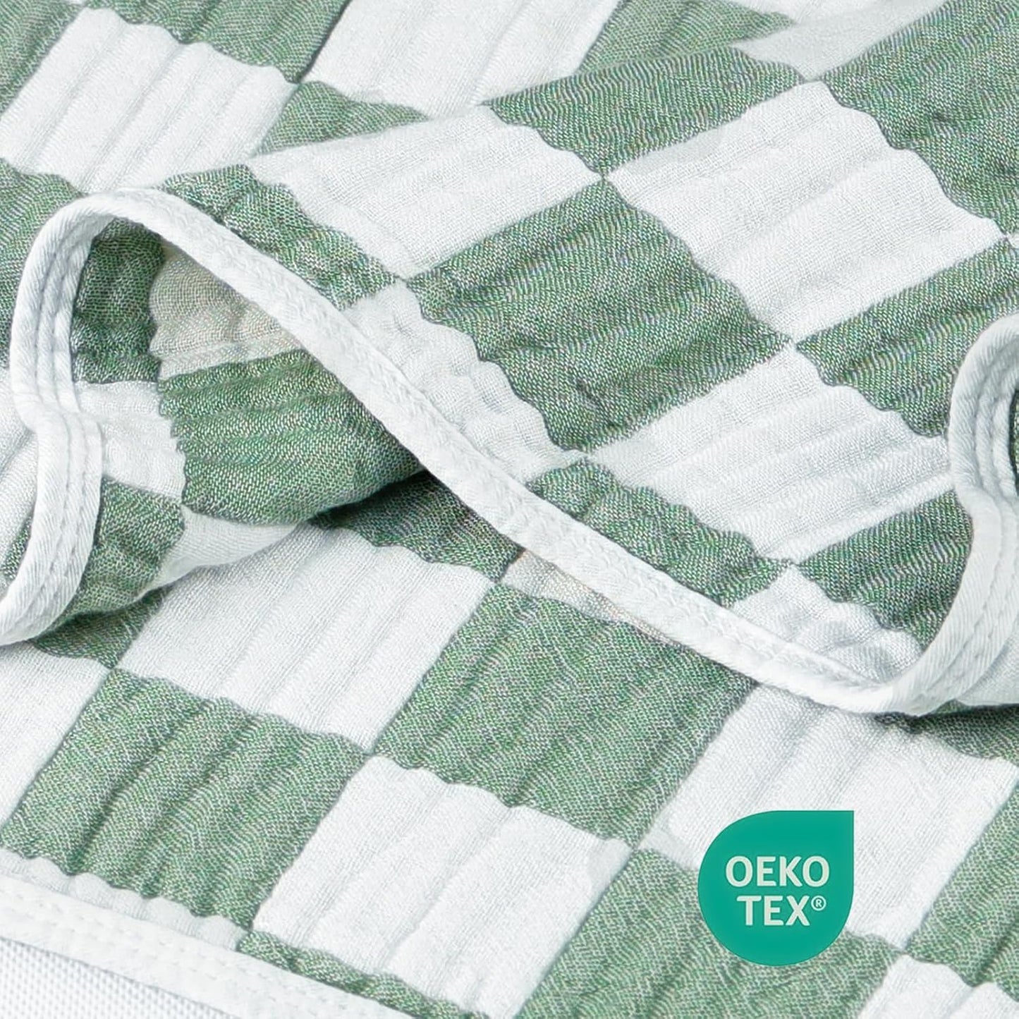 Muslin Baby Blanket Unisex Sage Green Checkerboard Toddler Blanket for Bed, 70% Cotton and 30% Rayon Breathable Swaddle Blankets for Newborn Infant 43 x 43 Inches