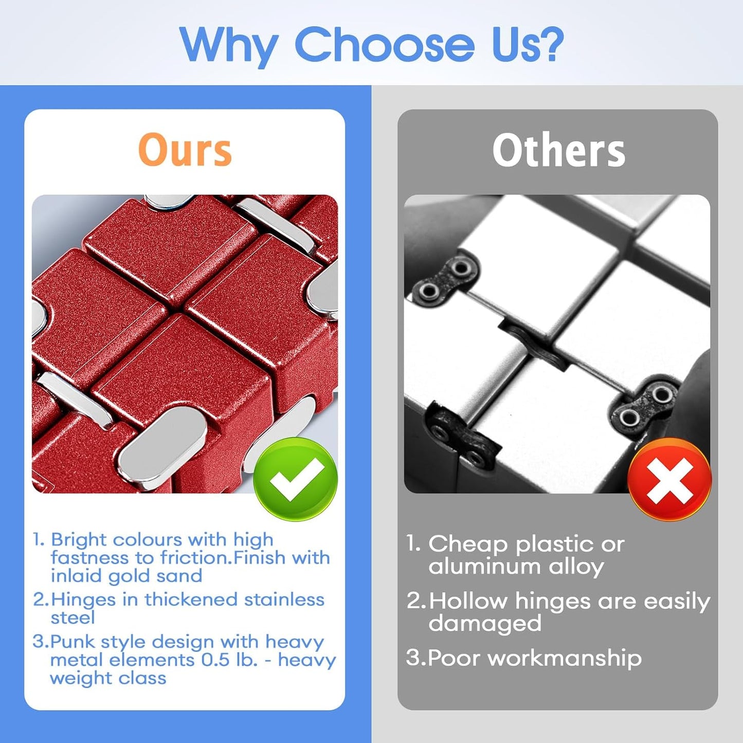 Fidget Cube, Zinc Aolly Metal Infinity Cube Fidget Desk Toy, Punk Style Design with Exquisite Case, Durable and Heavy Cool Gadgets, Adult Fidget Toys for Alleviate Stress and Anxiety(Red)