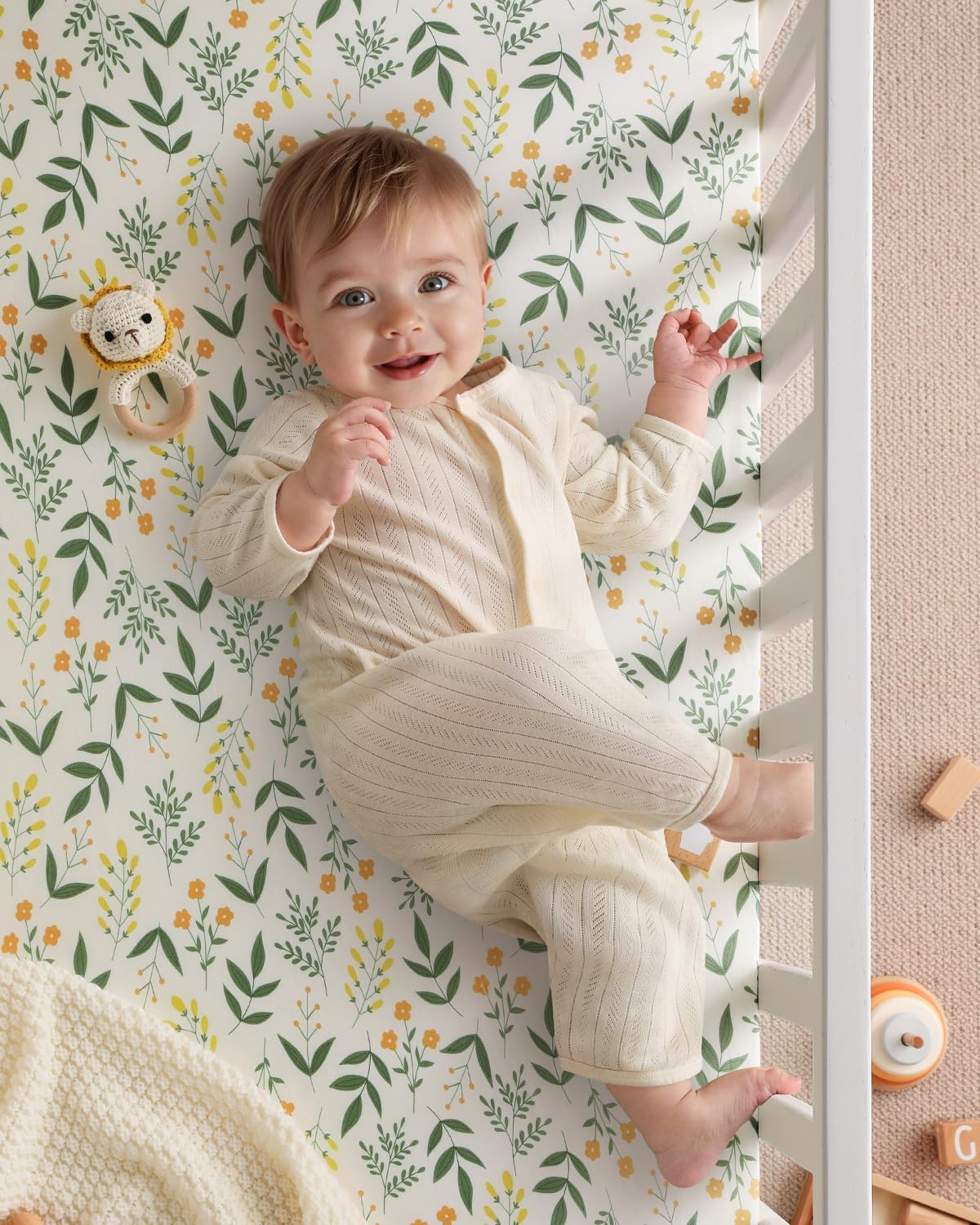 Yoofoss Baby Crib Sheets 2 Pack for Boys and Girls - 52x28 Fitted Crib Sheet Neutral Fits for Standard Crib and Toddler Mattress, Ultra Soft Breathable Microfiber Green Flower