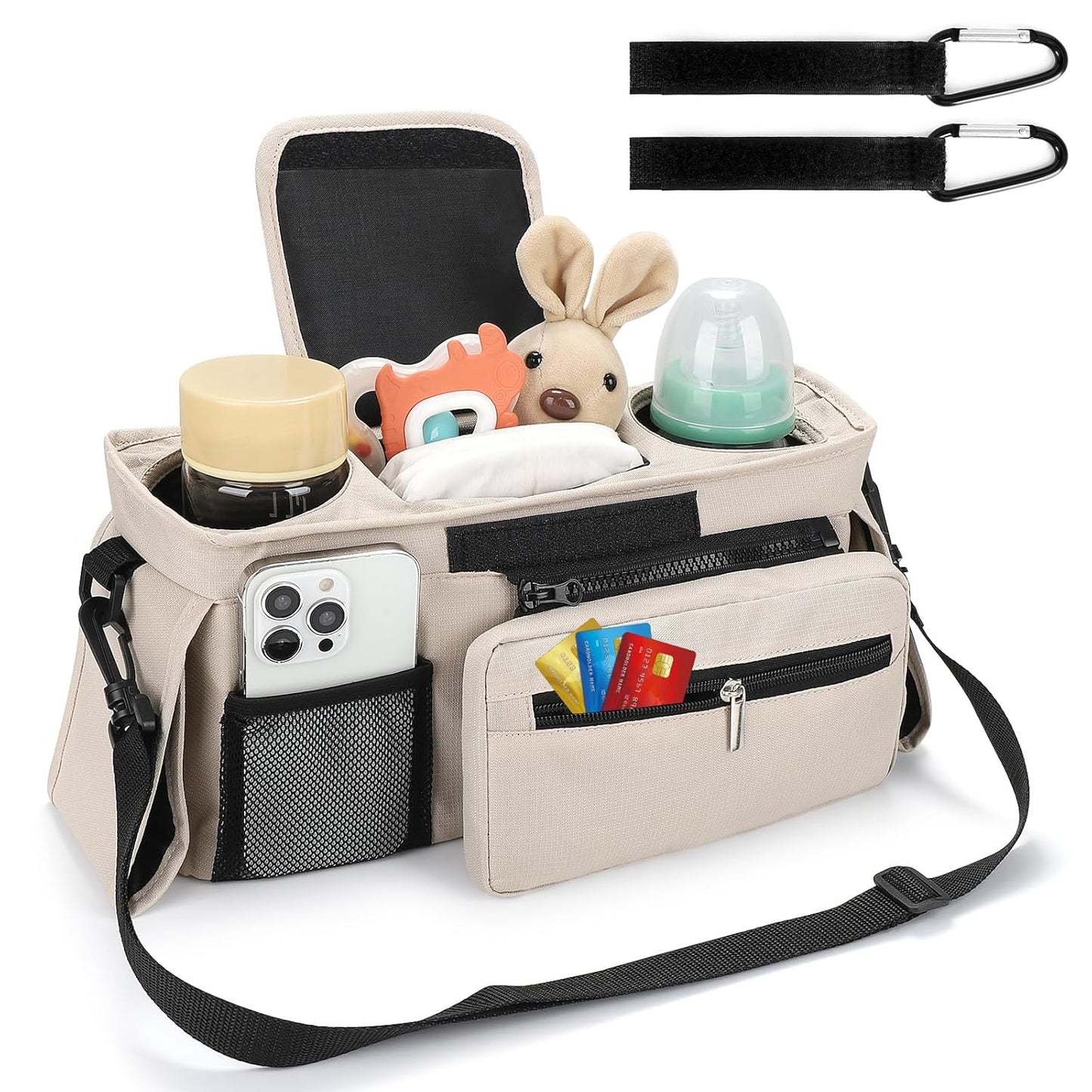 Accmor Universal Stroller Organizer with Insulated Cup Holder Detachable Phone Bag and Shoulder Strap,Stroller Bag Caddy Organizer Fits for Uppababy, Baby Jogger, Britax Strollers