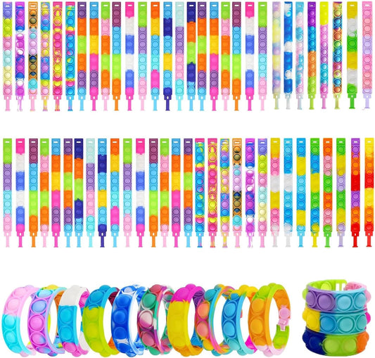 100pcs pop Random Bracelet,Pop Bubble Fidget Sensory Toys, Pop Toy Bulk for Party Favor, Classroom Student Prizes Easter Basket Goodie Bag Stuffers Christmas Valentine Gift for Kid