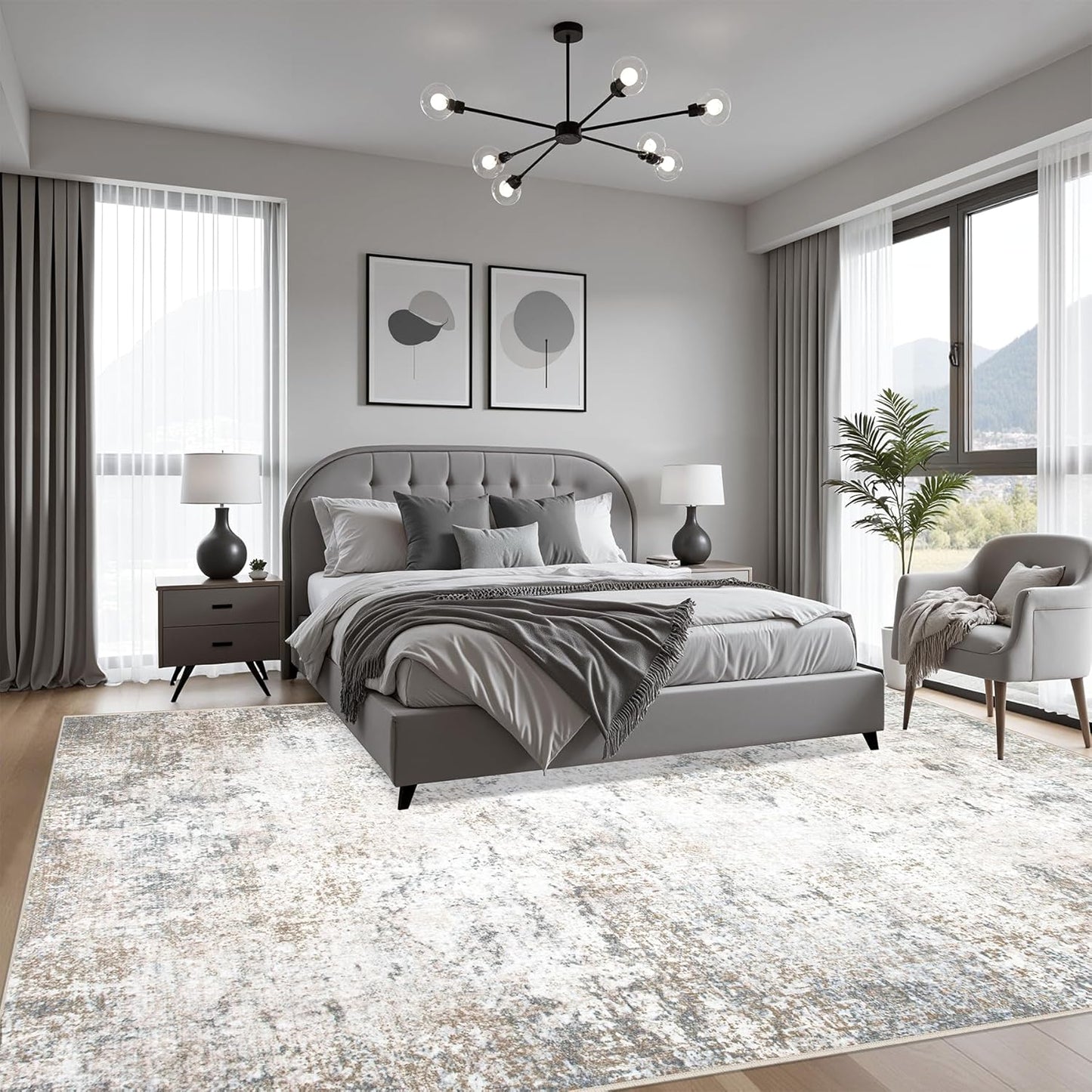 9x12 Area Rug Living Room Rug: Washable Modern Abstract Soft Thin Rug Indoor Floor No Slip Stain Resistant Carpet for Bedroom Dining Room Farmhouse Nursery Home Office - Brown Grey