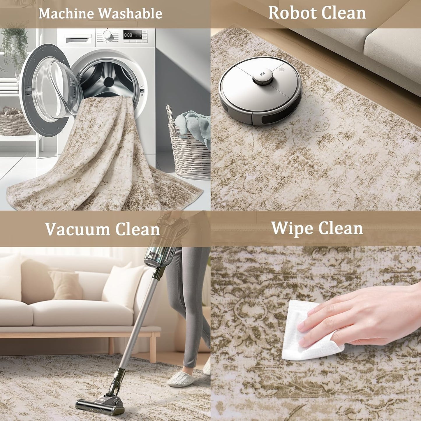 6x9 Area Rug Living Room Rugs - Washable Rug Large Modern Abstract Soft Thin Carpets Indoor Floor No Slip Vintage Carpet for Bedroom Under Dining Table Nursery Home Office Decor Beige