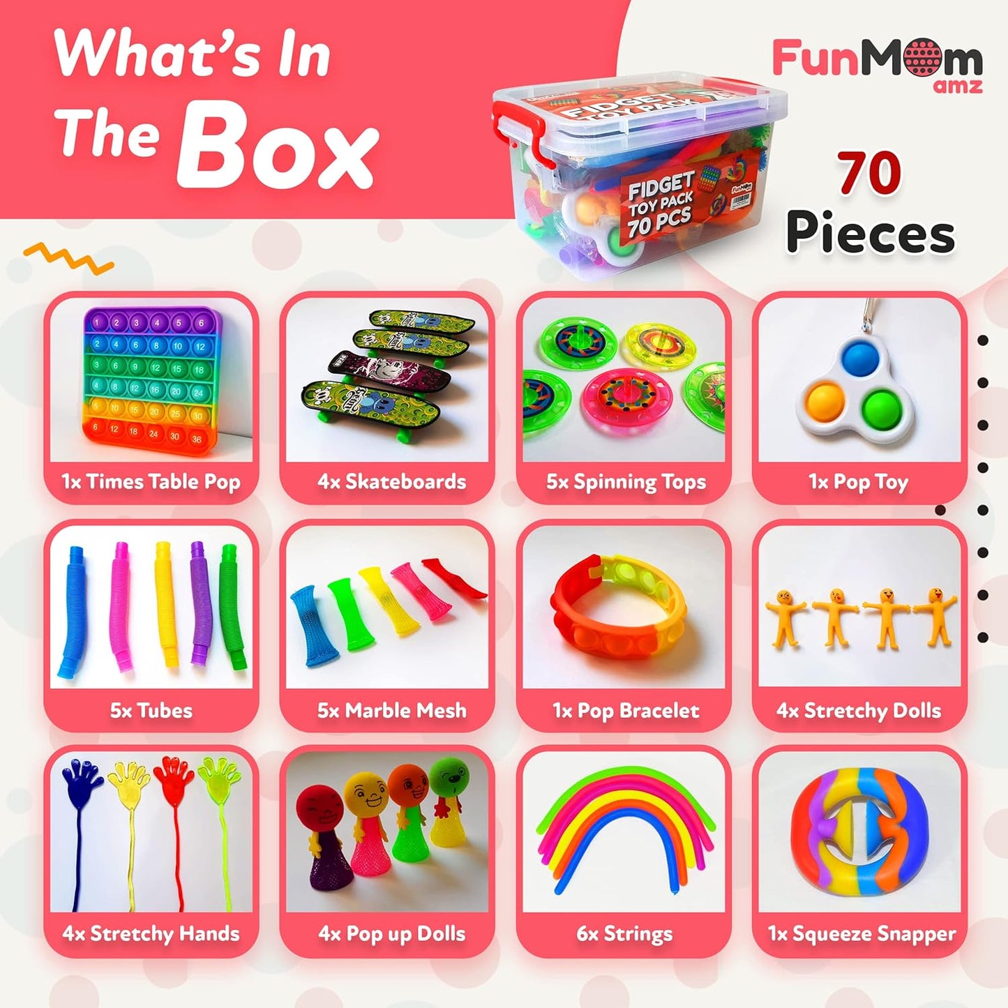 Fidget Toys 70 Pcs Sensory Toys | Treasure Box Easter Party Stuffers for Classroom | Pops & Fidgets Toys for Anxiety & Stress Release | Party Favours & Prize Box Toys for Kids