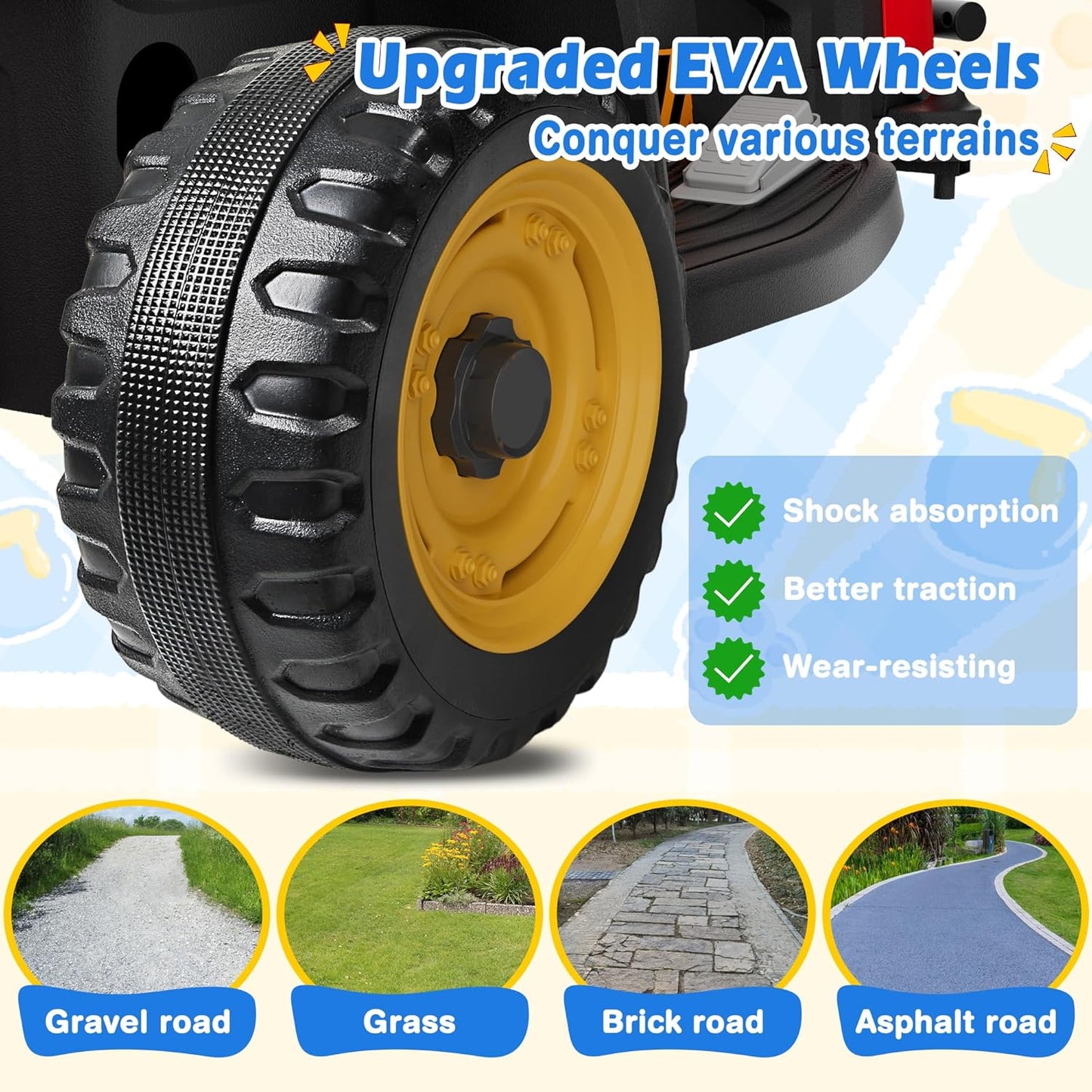 24V Ride On Tractor w/Tiltable & Detachable Trailer, 2x65W Motors, EVA Tires, Remote Control, Bluetooth, Shifter, Music, Electric Car for Kids Ages 2-5, Red